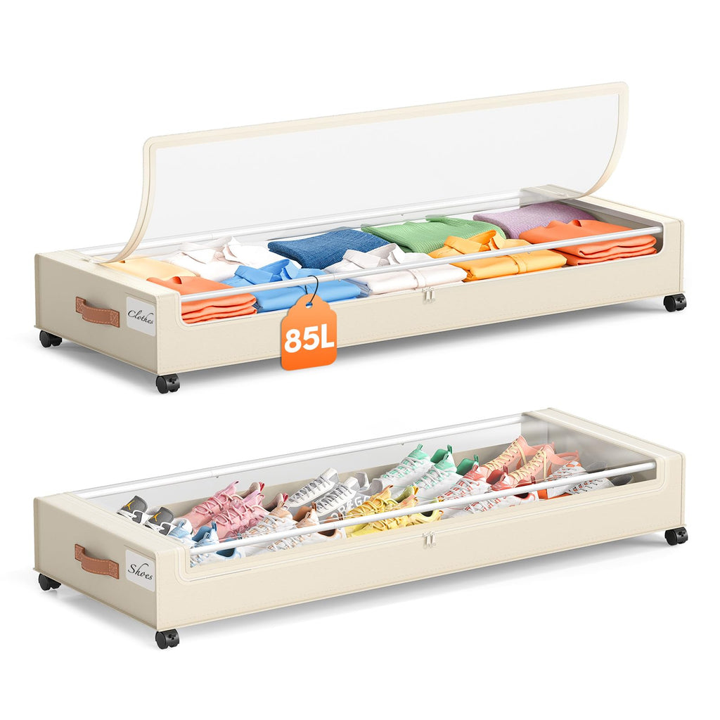 Large Rolling Under-Bed Storage Bin with Clear Lid & Metal Frame