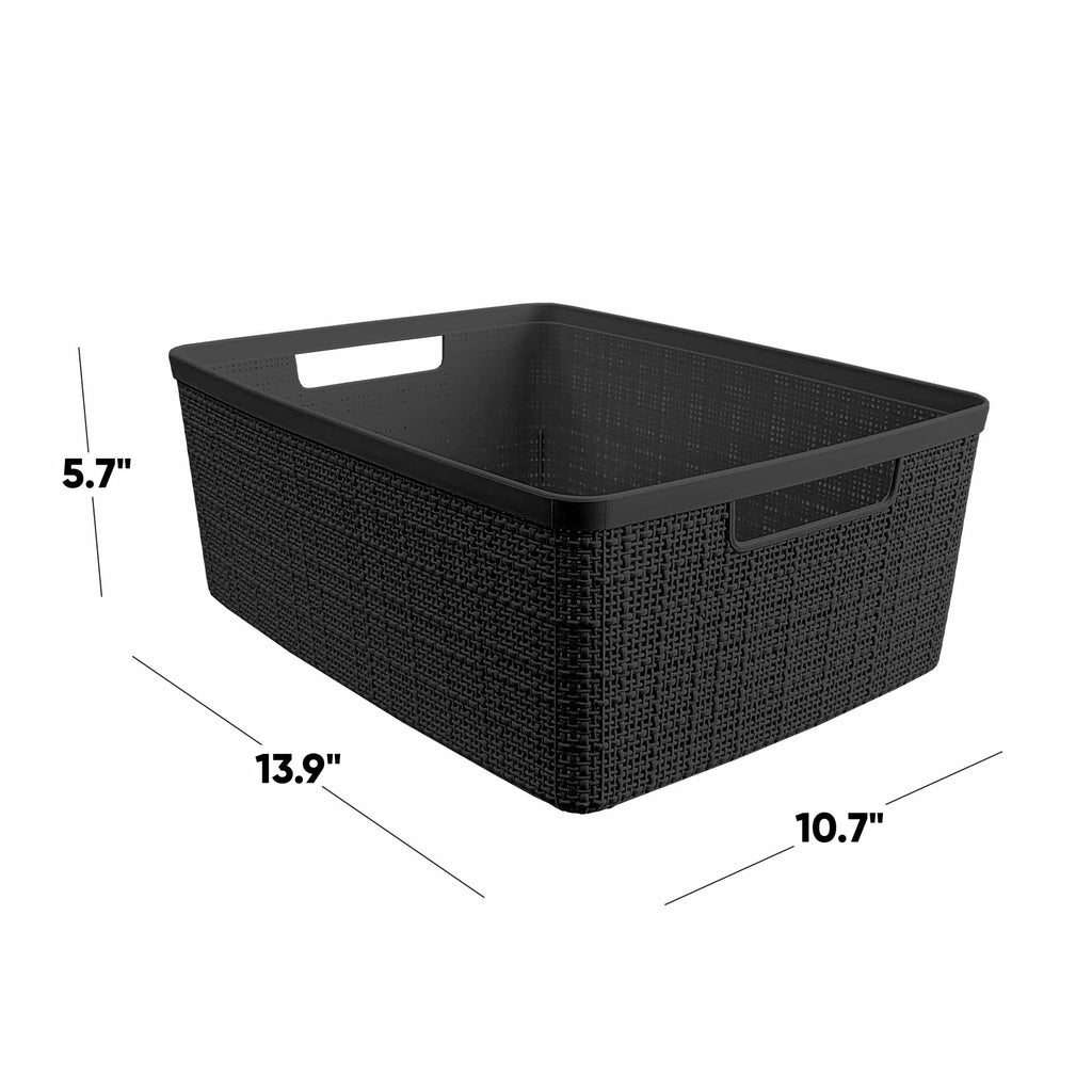 Curver Jute Decorative Plastic Organization and Storage Basket Perfect Bins for Home Office, Closet Shelves, Kitchen Pantry and All Bedroom Essentials