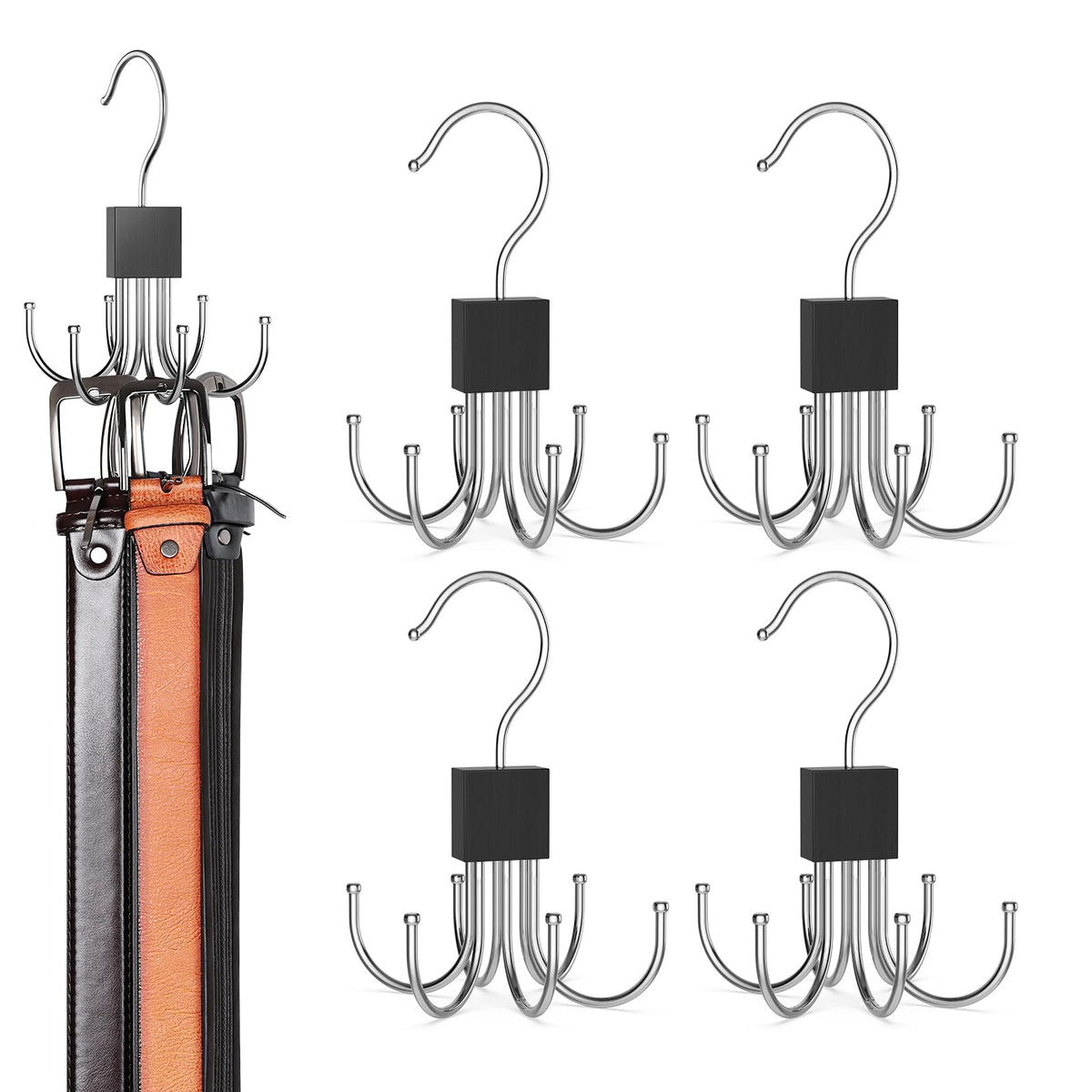 Belt Hanger, 2PCS Belt Organizer for Closet 360° Rotatable Max 48 Belt Storage Rack Space Saving Closet Organizers and Storage for Belt, Bra, Tank Top, Tie, Scarf, Purse