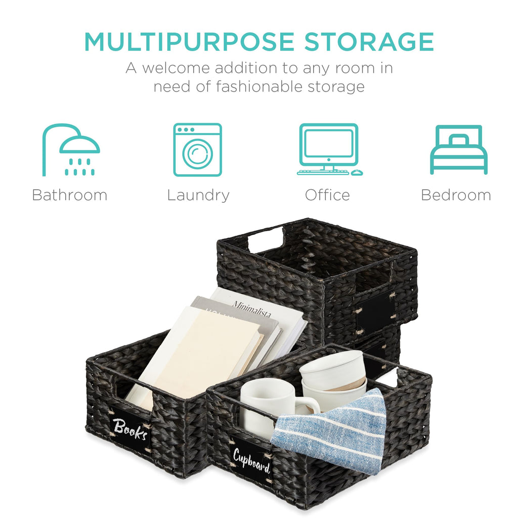 Best Choice Products Set of Woven Water Hyacinth Pantry Baskets w/Chalkboard Label, Chalk Marker