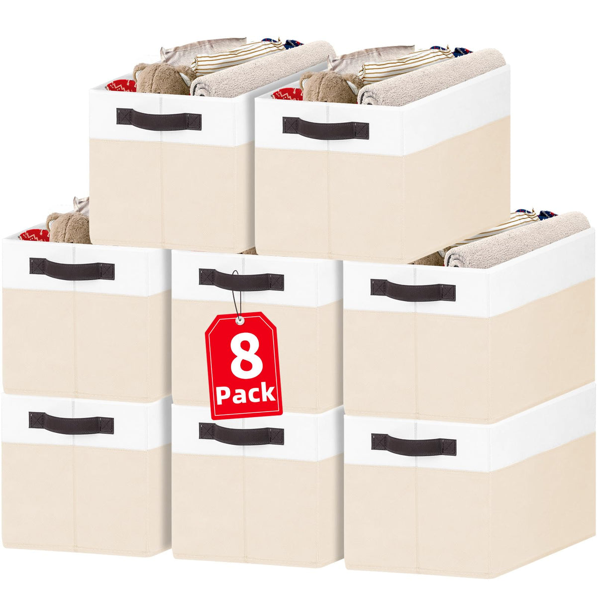 Large Fabric Storage Baskets with Handles for Shelves