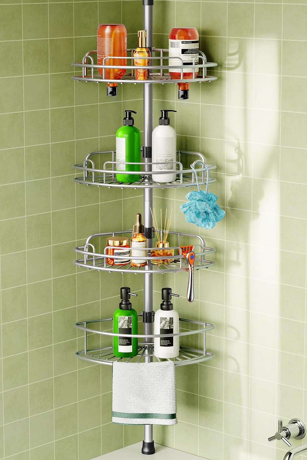 4-Tier Tension Pole Corner Shower Caddy Organizer