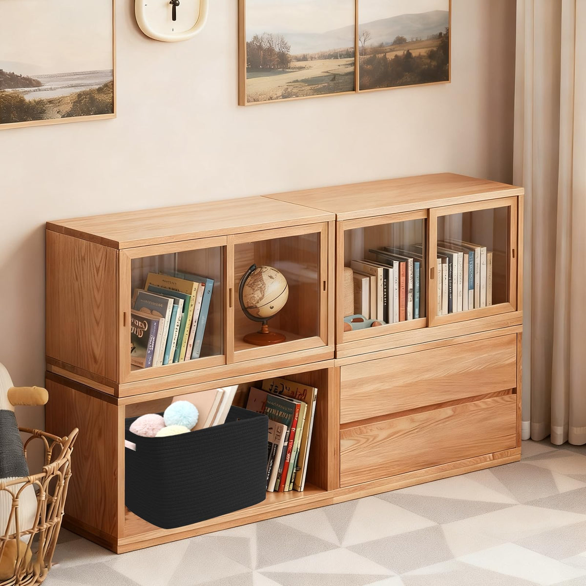 Woven Cotton Rope Storage Baskets with Handles for Shelves