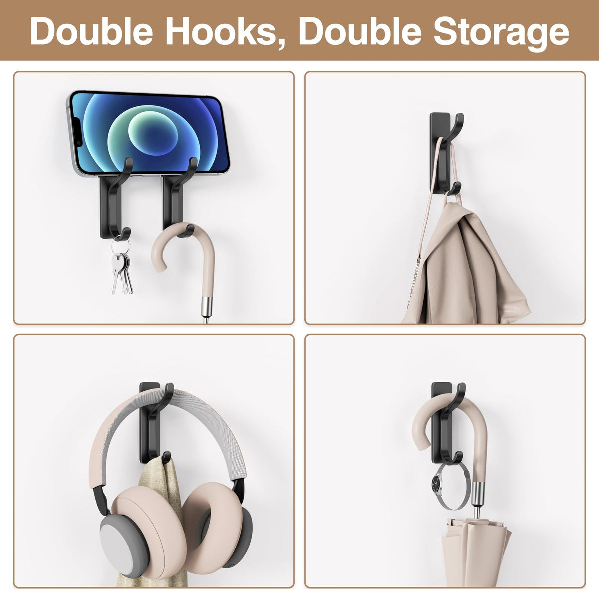 Heavy-Duty Adhesive Wall Hooks for Towels, Coats & Bags
