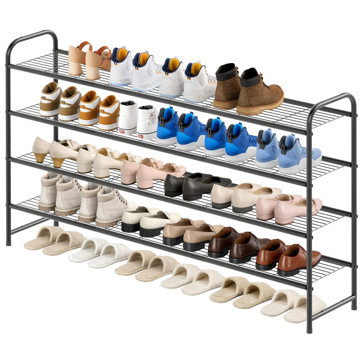 KEETDY 3-Tier Long Shoe Rack for Closet Metal Shoe Organizer for Entryway, Wide Stackable Shoe Storage Shelf with Sturdy Wire Grid for Closet Floor, Bedroom