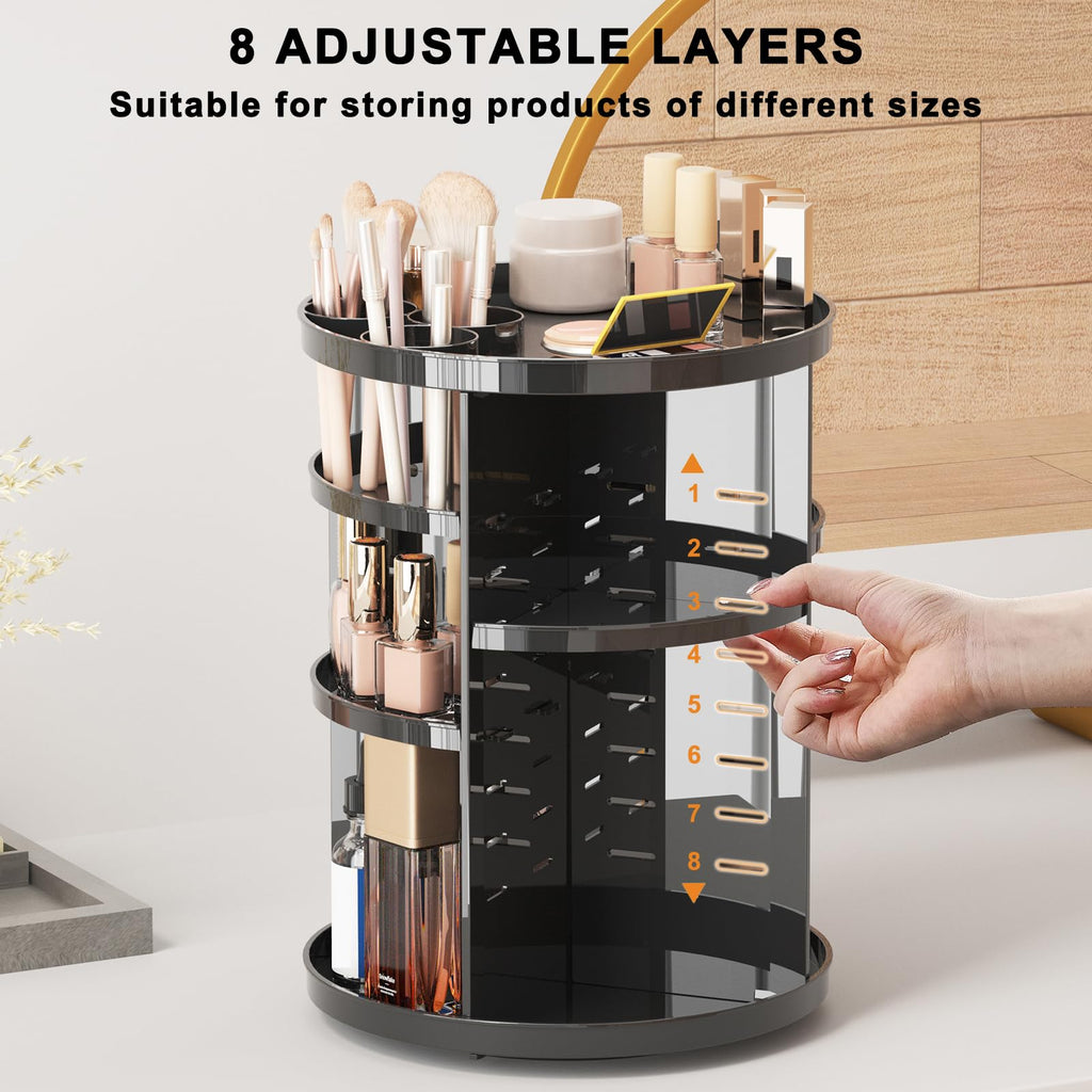 8-Tier Rotating Makeup & Skincare Organizer with Brush Holder