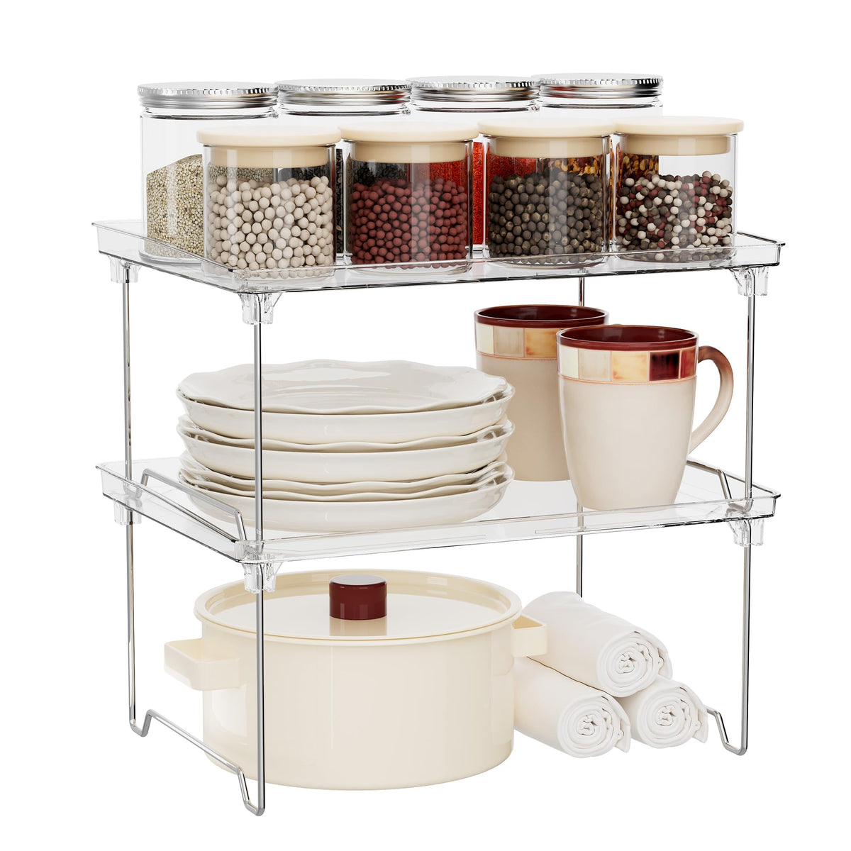 STARLATTA Acrylic Cabinet Organizer Shelf, Stackable Kitchen Counter Shelves,Spice Rack,Countertop Organizers,Clear Plastic Storage Organization for Makeup，Bathroom,Cupboard,Desk,Pantry
