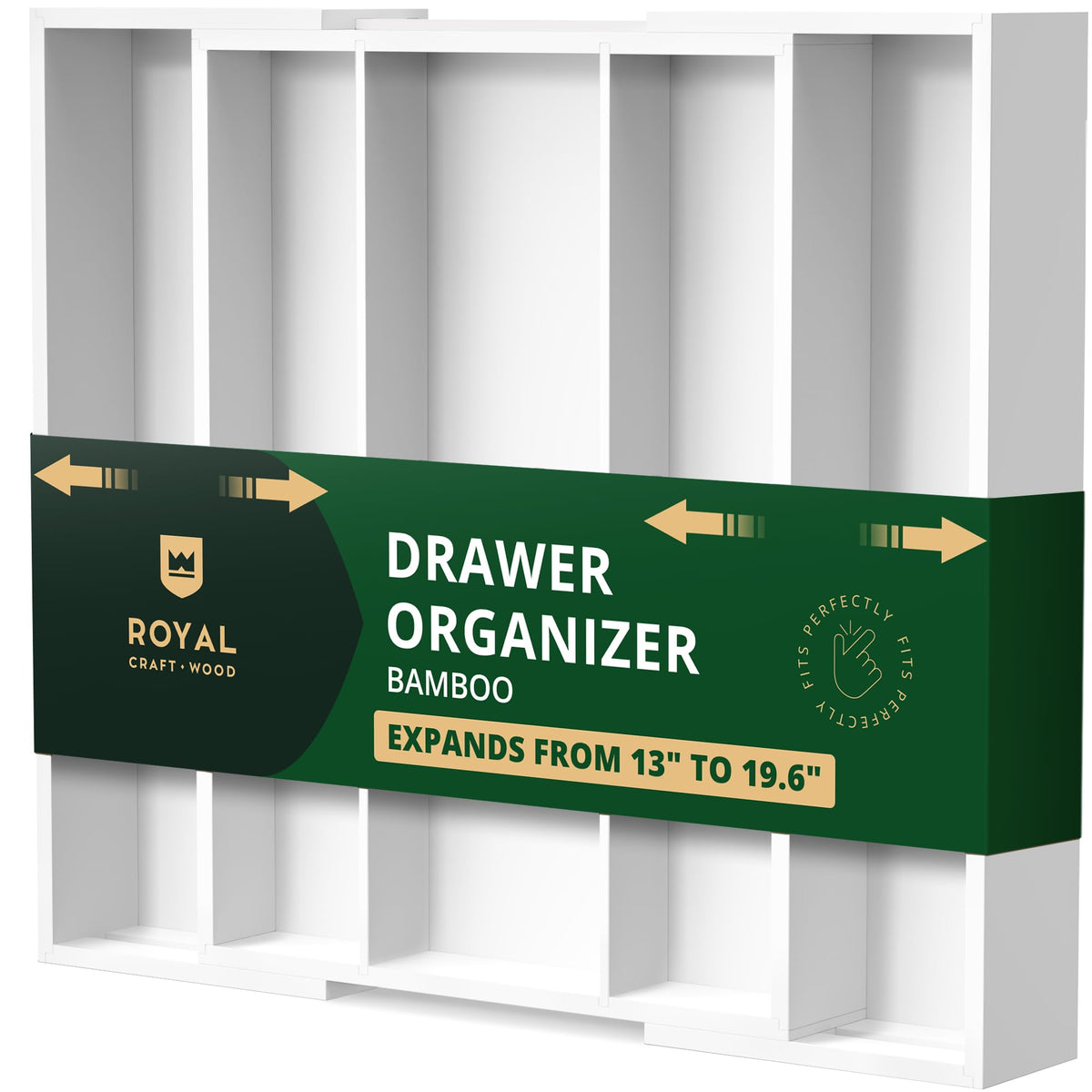 ROYAL CRAFT WOOD Luxury Bamboo Kitchen Drawer Organizer - Silverware Organizer - Utensil Holder and Cutlery Tray with Grooved Drawer Dividers for Flatware and Kitchen Utensils