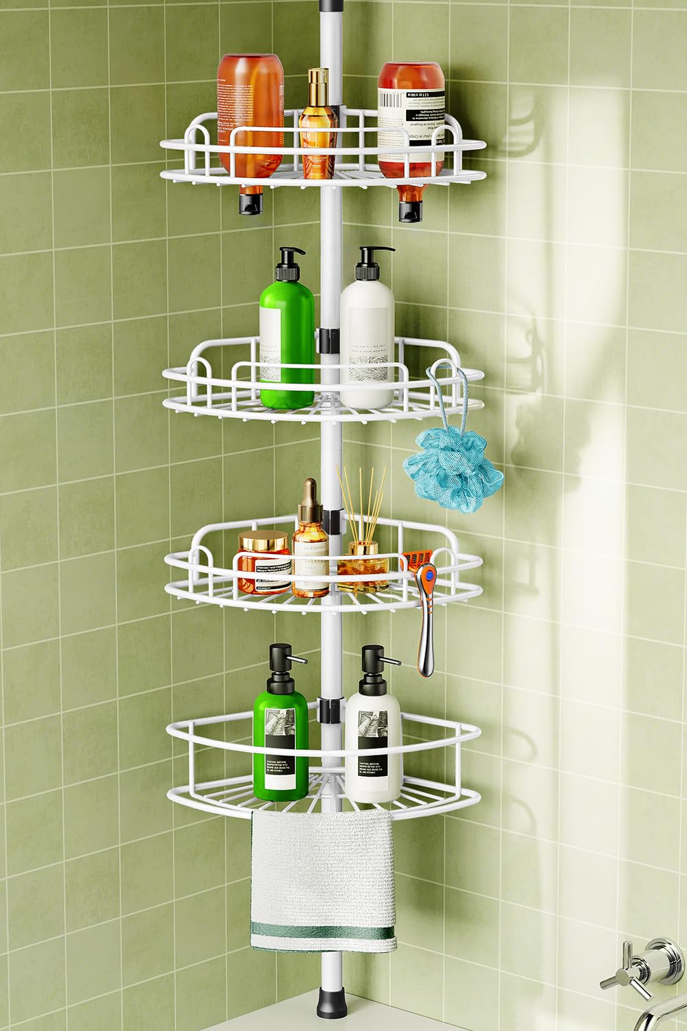 4-Tier Tension Pole Corner Shower Caddy Organizer