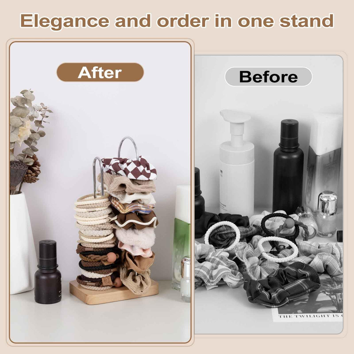SCUNDA 2-Tier Scrunchie Holder Stand – Hair Tie Organizer Display for Hair Accessories, Jewelry & More – Compact and Stylish Storage Solution