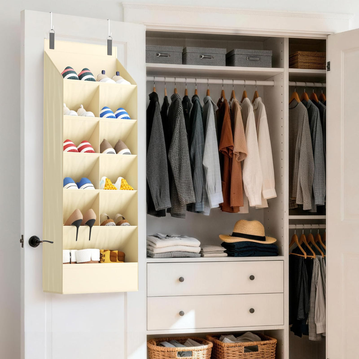 Over-the-Door Fabric Shoe Organizer with Deep Pockets