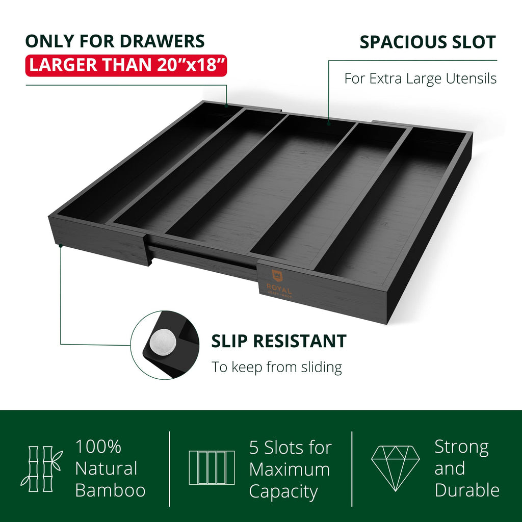 ROYAL CRAFT WOOD Luxury Bamboo Kitchen Drawer Organizer - Silverware Organizer - Utensil Holder and Cutlery Tray with Grooved Drawer Dividers for Flatware and Kitchen Utensils