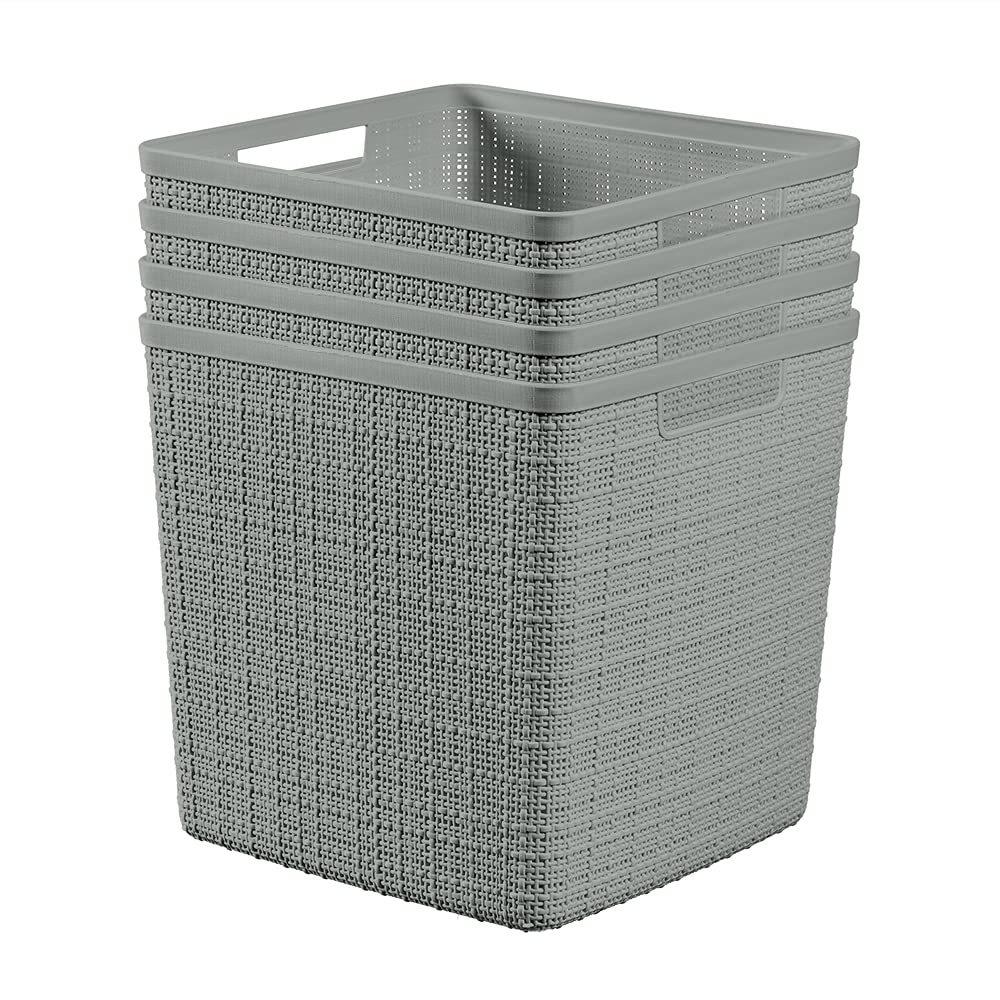 Curver Jute Decorative Plastic Organization and Storage Basket Perfect Bins for Home Office, Closet Shelves, Kitchen Pantry and All Bedroom Essentials