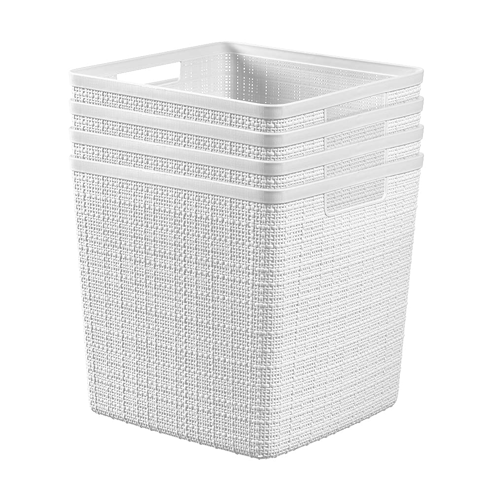 Curver Jute Decorative Plastic Organization and Storage Basket Perfect Bins for Home Office, Closet Shelves, Kitchen Pantry and All Bedroom Essentials