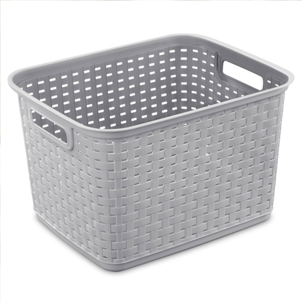 Tall Woven Plastic Storage Basket with Handles - Gray