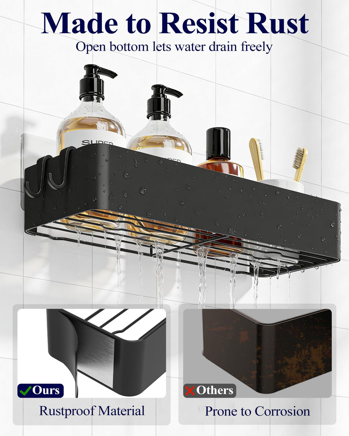 2-Pack Adhesive Shower Caddy Organizer for Bathroom