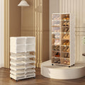 5sssallefaa Collapsible Shoe Storage Organizer with Wheels for Closet,Stackable Shoe Organizer for Entryway,Shoe Rack with Magnetic Clear Door 2 Rows 10 Layers (Brown + White 2 Rows 8 Layers)