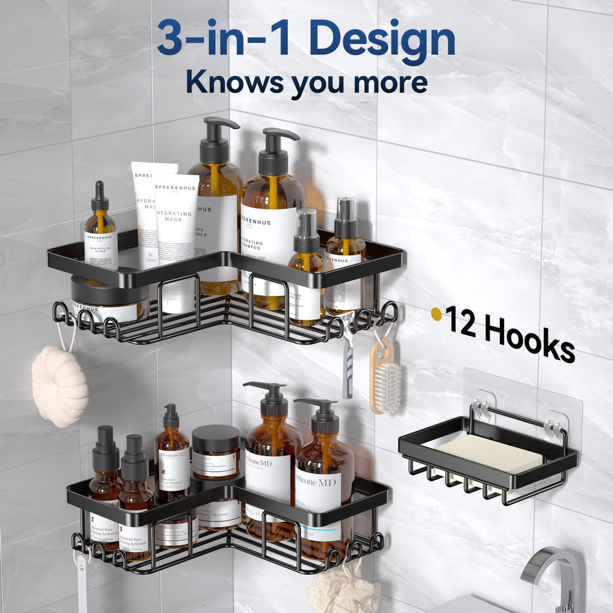 Adhesive Corner Shower Caddy Organizer for Bathroom