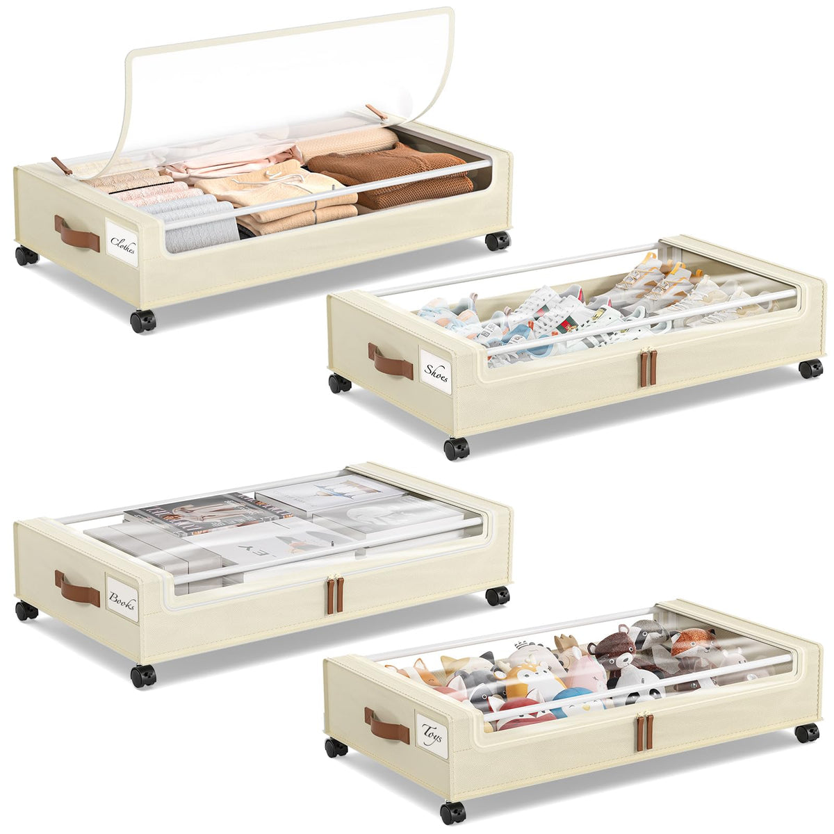 Yecaye Under Bed Storage with Wheels, Large Capacity Under Bed Storage Containers with Metal Frame & Clear Lid, Rolling Underbed Organizer Bins Drawers for Clothes, Shoes, Blankets