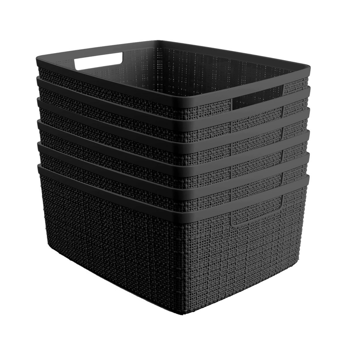 Curver Jute Decorative Plastic Organization and Storage Basket Perfect Bins for Home Office, Closet Shelves, Kitchen Pantry and All Bedroom Essentials