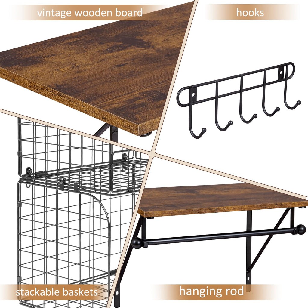 Wall-Mounted Laundry Shelves with Baskets & Drying Rack