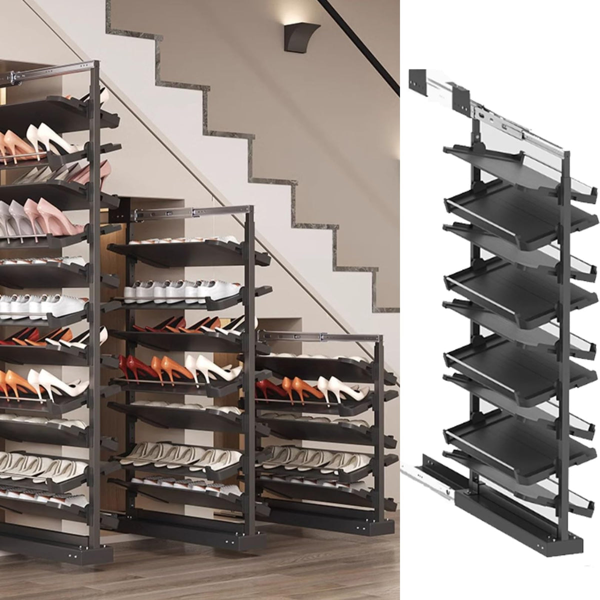 Adjustable Pull-Out Shoe Rack Organizer for Closet – Retractable Metal Stackable Storage Solution, Vertical Shelf Organizer for Small Bedrooms, Space-Saving Design