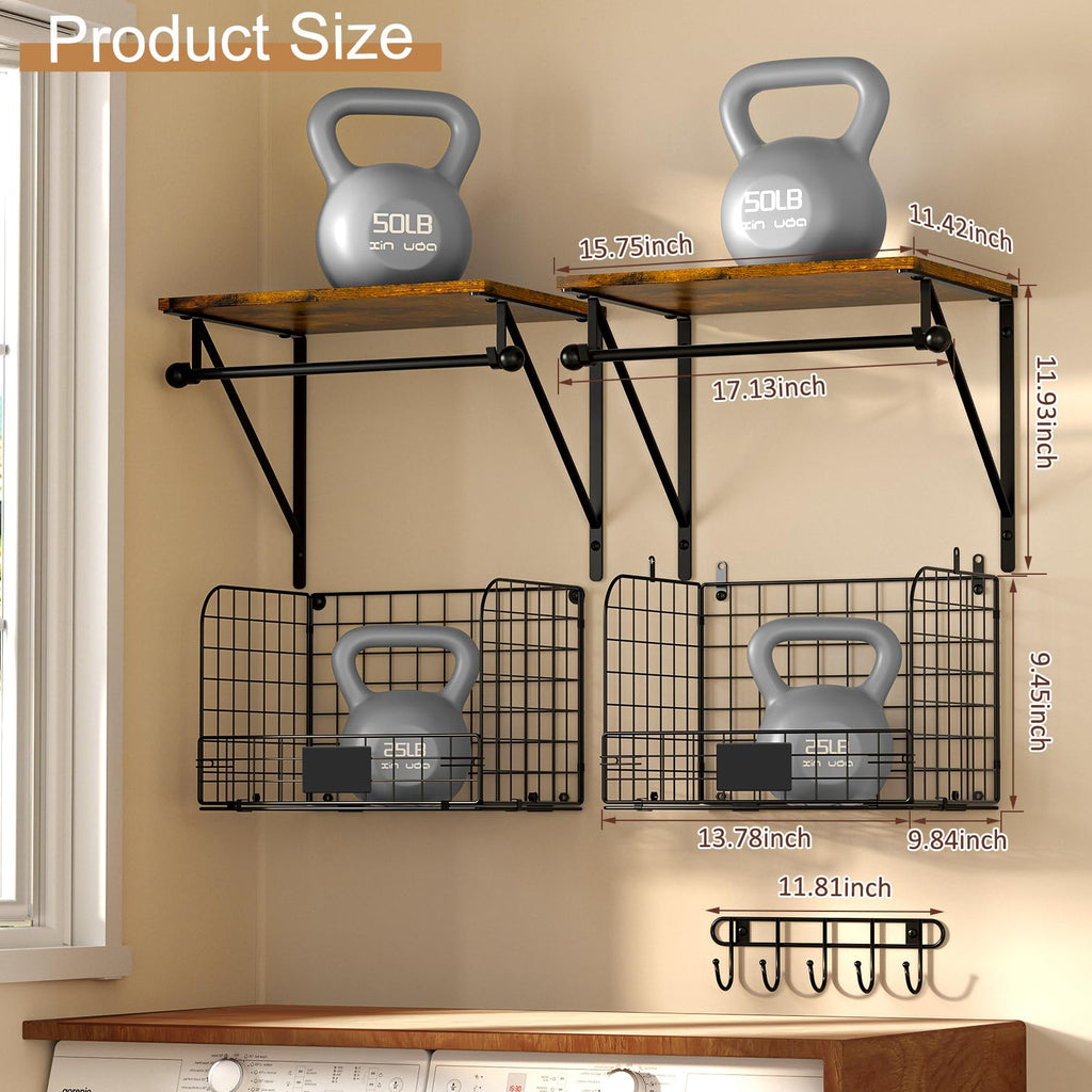 Wall-Mounted Laundry Shelves with Baskets & Drying Rack