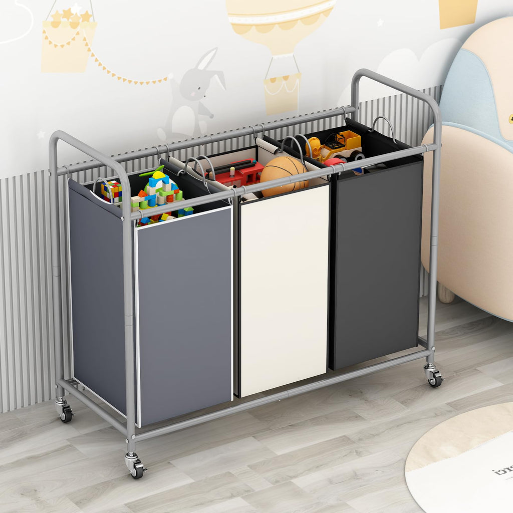 135L 3-Section Laundry Hamper & Clothes Sorter