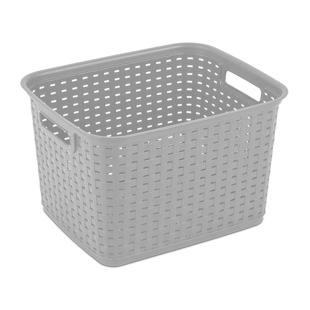 Tall Woven Plastic Storage Basket with Handles - Gray