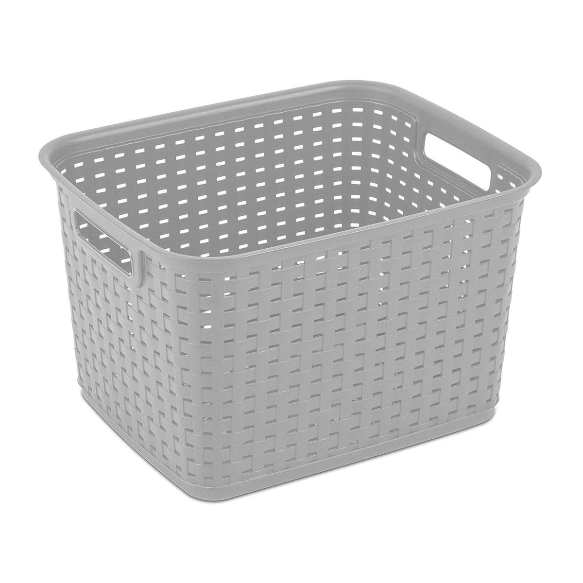 Tall Woven Plastic Storage Basket with Handles - Gray