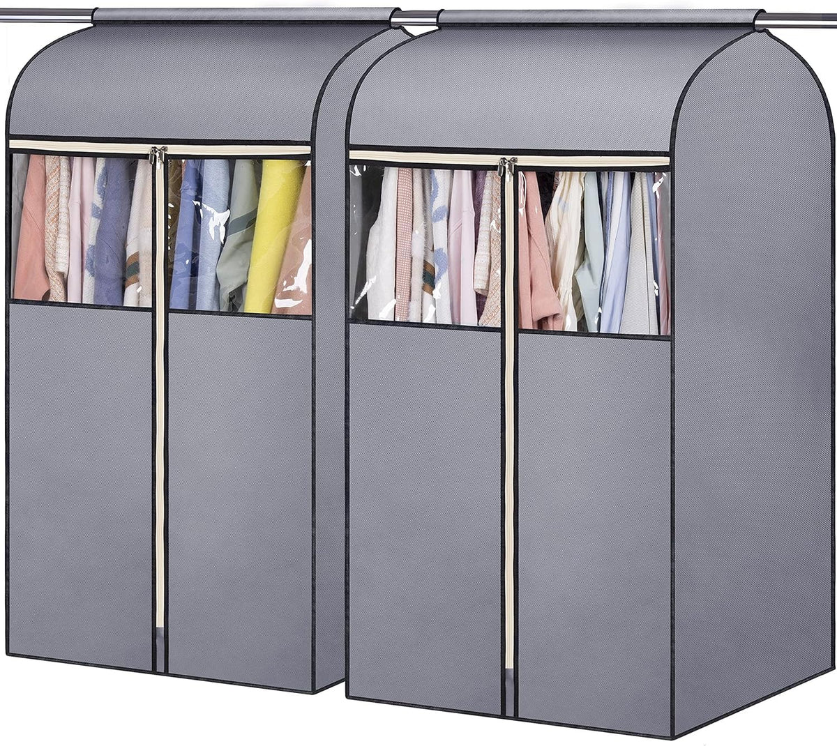 SLEEPING LAMB 54" Garment Bag Organizer Storage with Clear PVC Windows Well-Sealed Garment Rack Cover Hanging Closet Cover for Dresses Coats Jackets Closet Storage, Grey