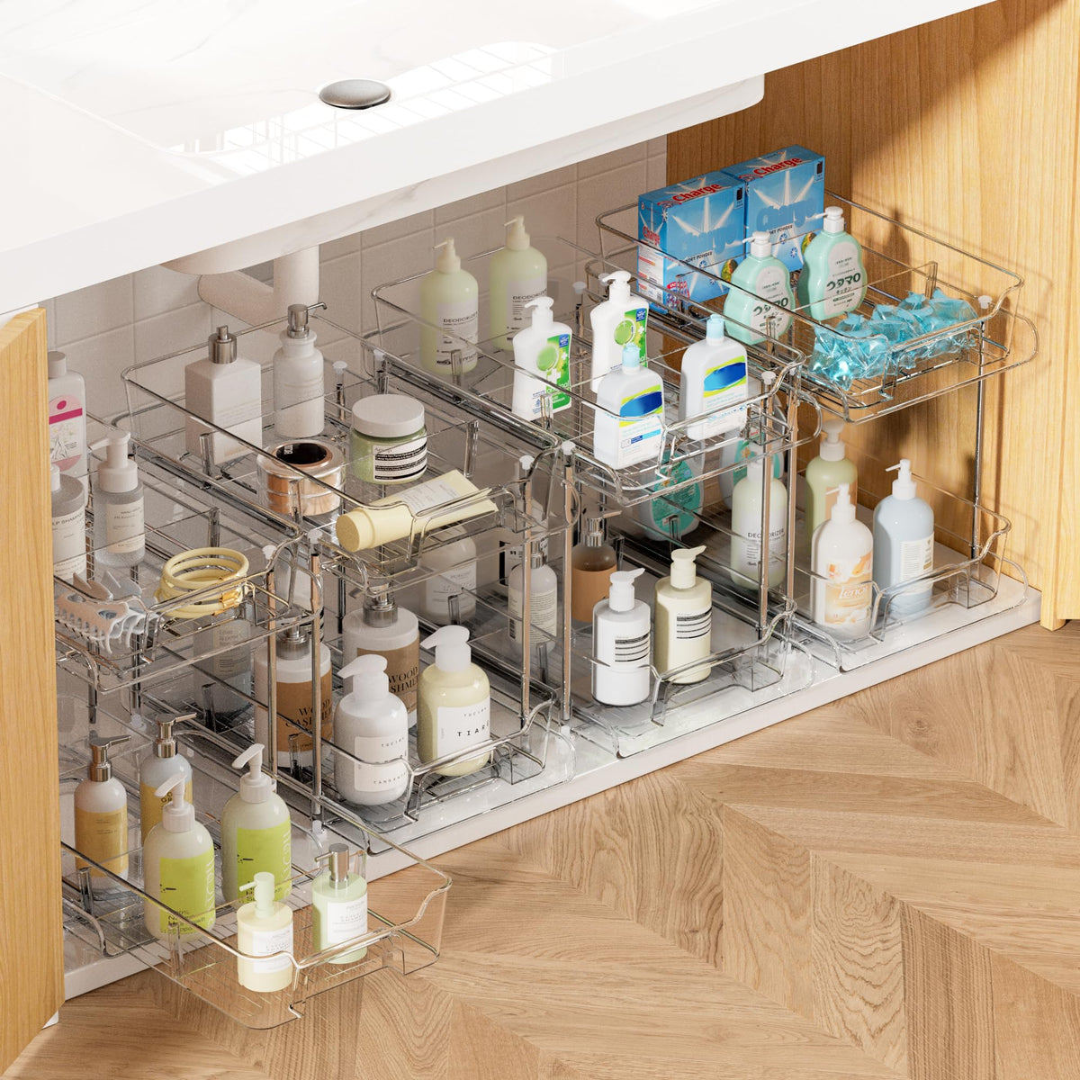 4-Pack 2-Tier Clear Pull-Out Under-Sink Organizers