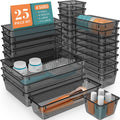 25-Piece Clear Plastic Drawer Organizer Tray Set
