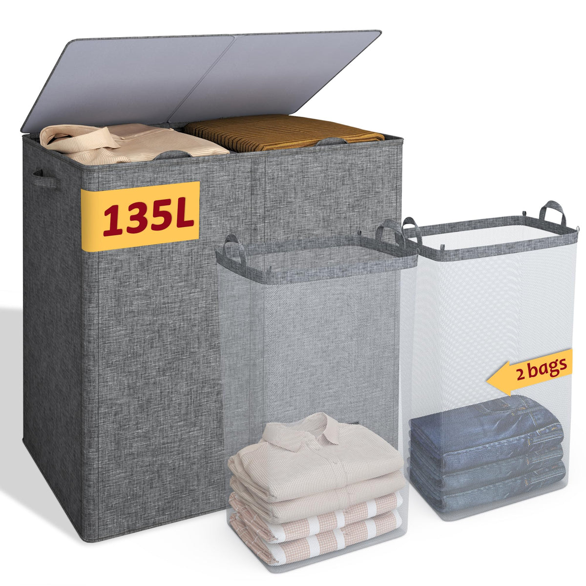 195L Large Laundry Hamper with Lid for Clothes Storage