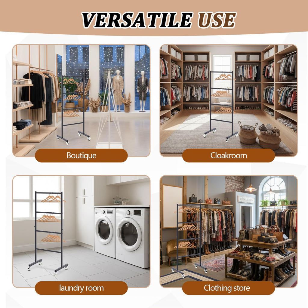4-Tier Carbon Steel Clothing Rack with Rolling Casters