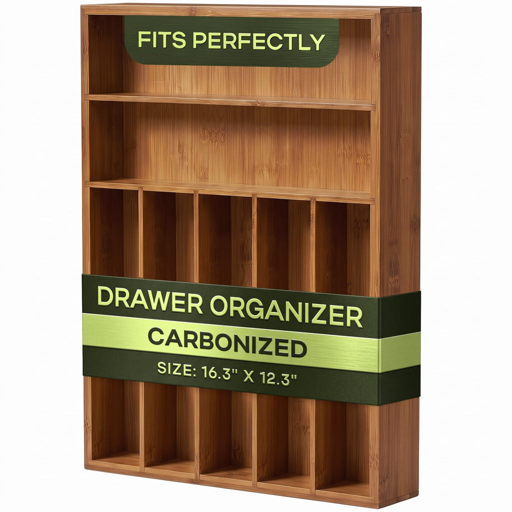 ROYAL CRAFT WOOD Luxury Bamboo Kitchen Drawer Organizer - Silverware Organizer - Utensil Holder and Cutlery Tray with Grooved Drawer Dividers for Flatware and Kitchen Utensils