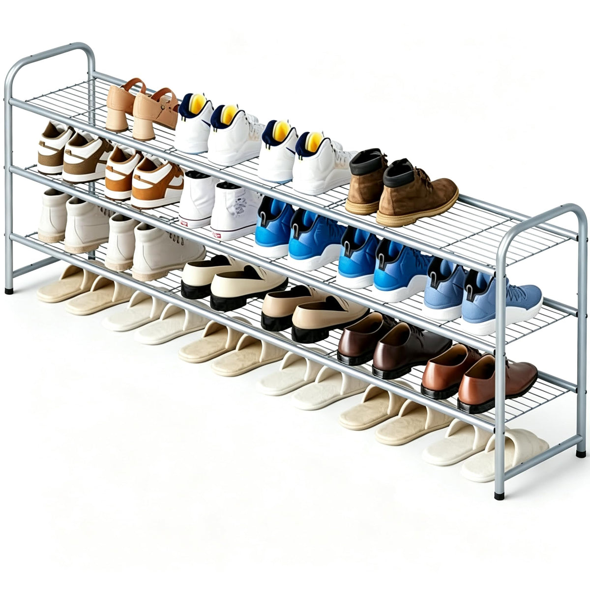KEETDY 3-Tier Long Shoe Rack for Closet Metal Shoe Organizer for Entryway, Wide Stackable Shoe Storage Shelf with Sturdy Wire Grid for Closet Floor, Bedroom