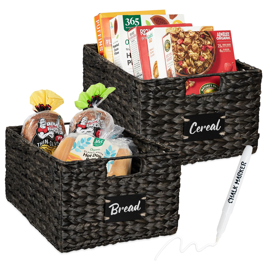 Best Choice Products Set of Woven Water Hyacinth Pantry Baskets w/Chalkboard Label, Chalk Marker