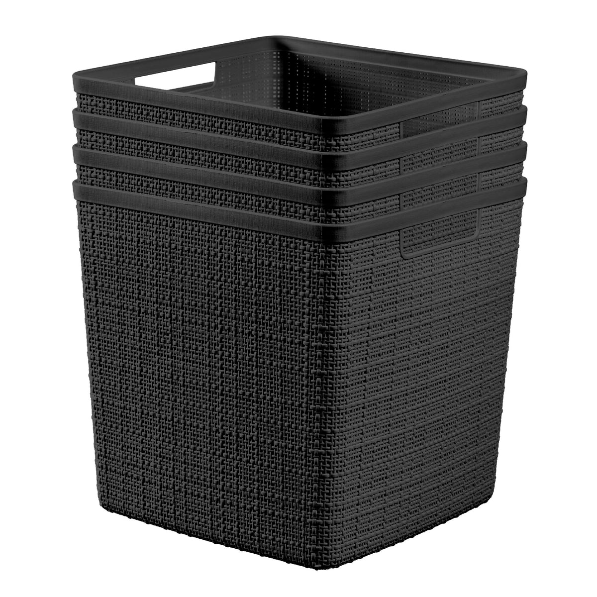 Curver Jute Decorative Plastic Organization and Storage Basket Perfect Bins for Home Office, Closet Shelves, Kitchen Pantry and All Bedroom Essentials