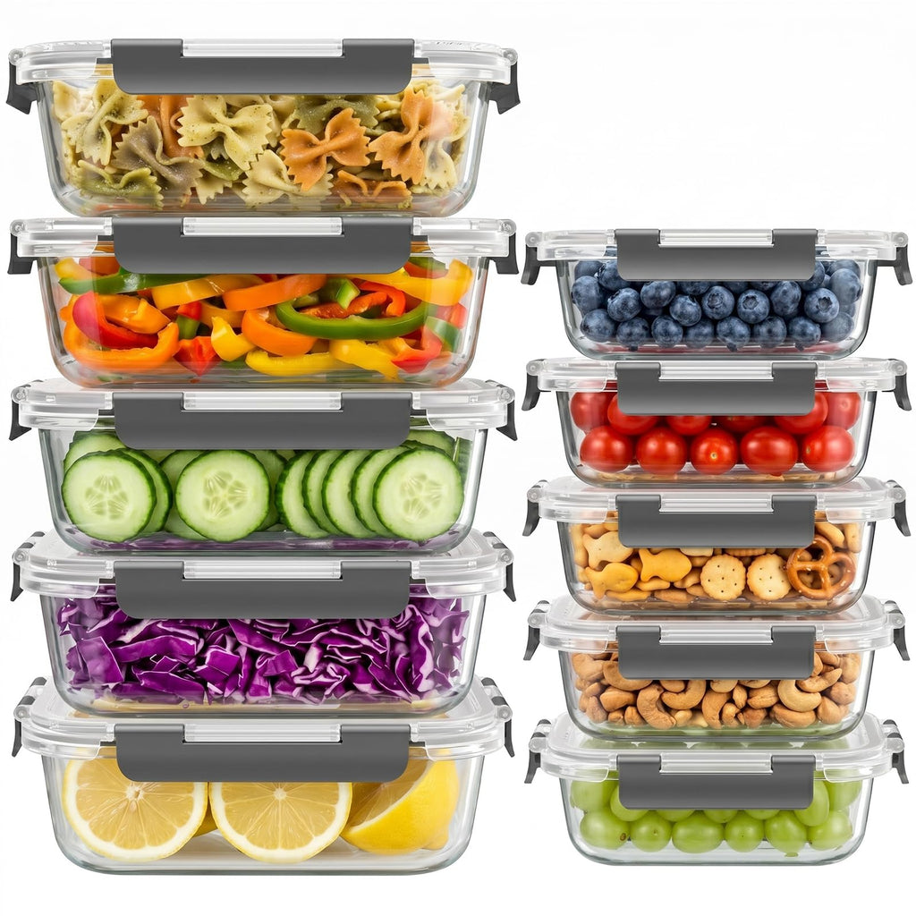 Dealusy 10 Sets 36 oz & 12 oz Glass Food Storage Containers with lids