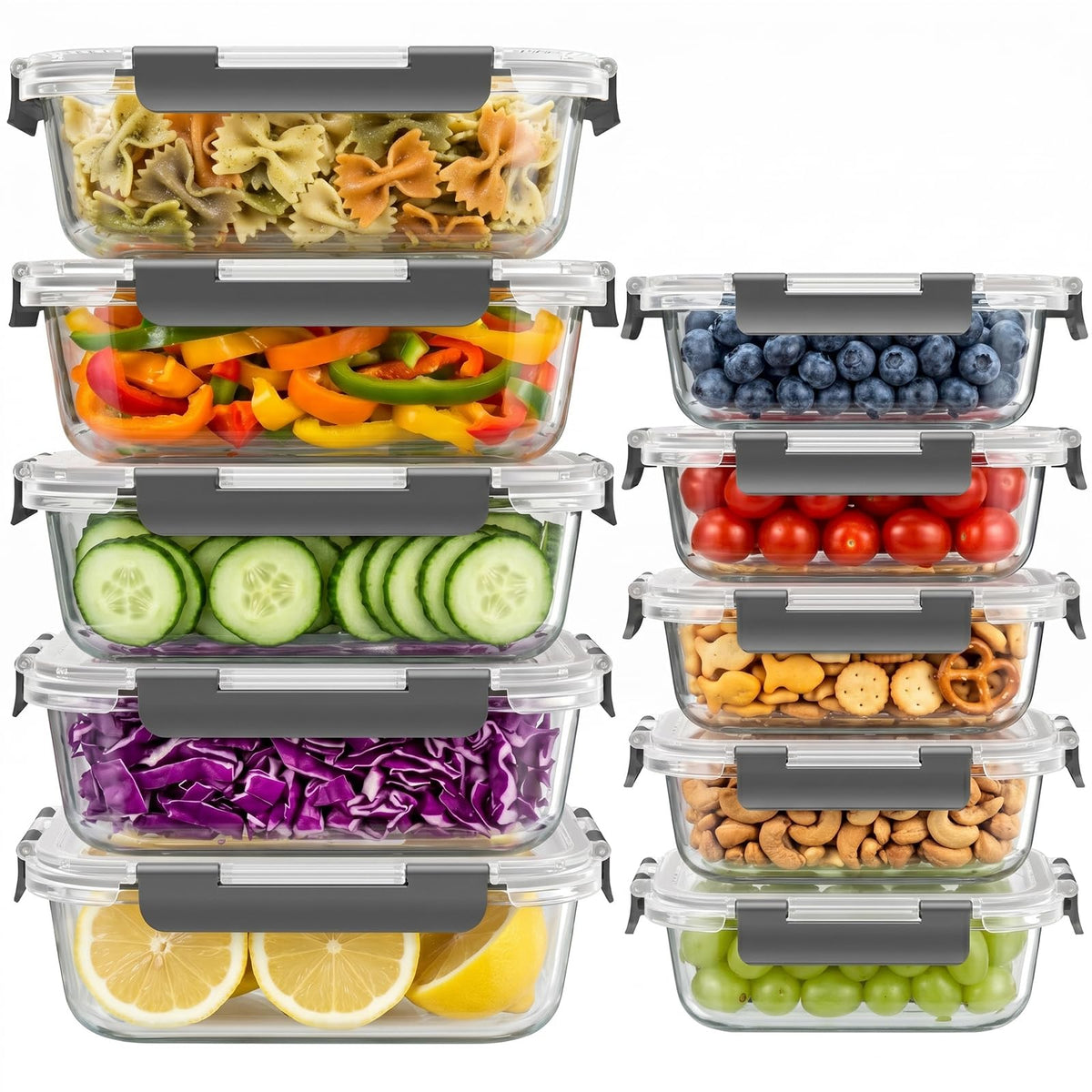 Dealusy 10 Sets 36 oz & 12 oz Glass Food Storage Containers with lids