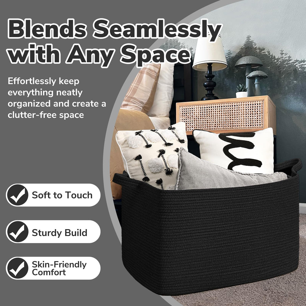 Woven Storage Baskets with Handles for Shelves & Closets