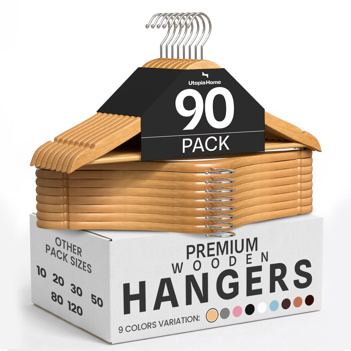 Utopia Home Premium Wooden Hangers - 360-Degree Rotatable Hook - Durable & Slim - Shoulder Grooves - Non-Slip Lightweight Hangers for Coats, Suits, Pant and Jackets