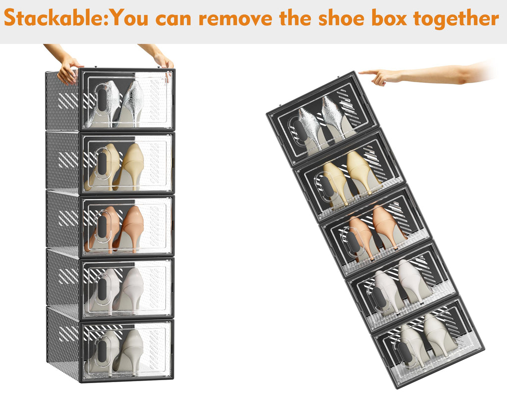 Stackable Clear Shoe Storage Box with Front Door