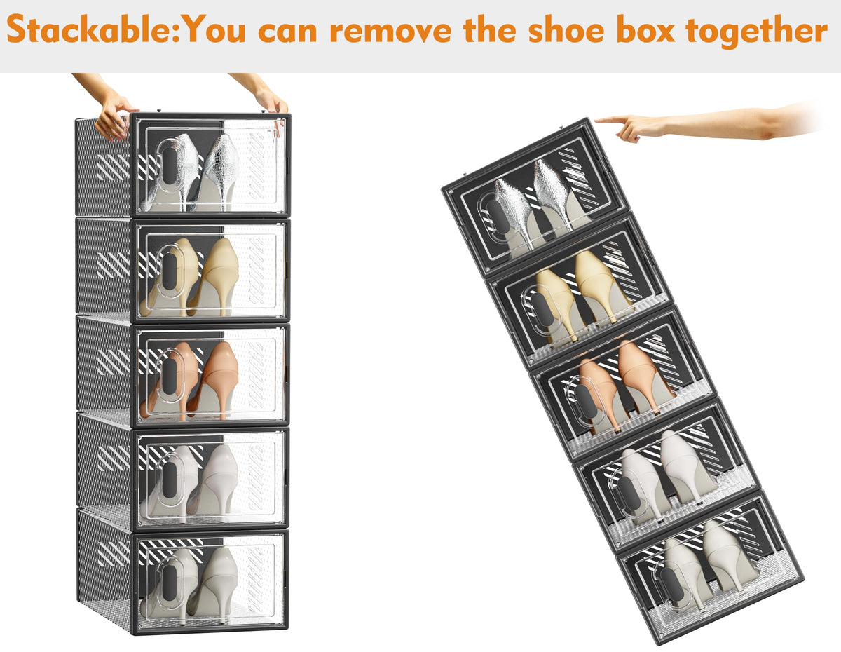 Stackable Clear Shoe Storage Box with Front Door