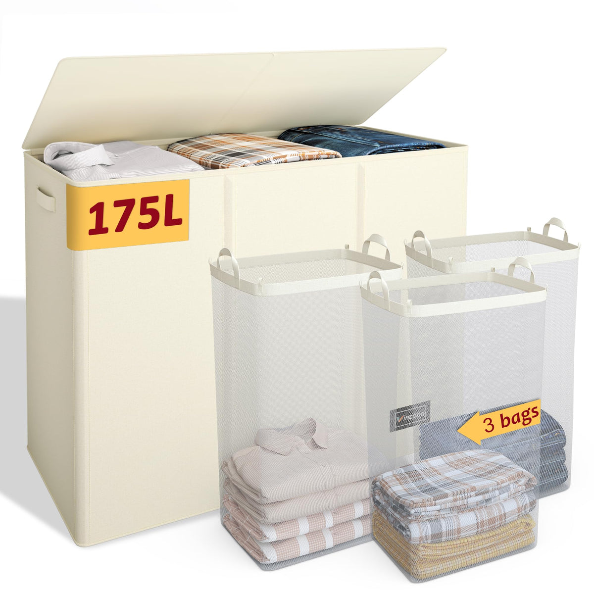195L Large Laundry Hamper with Lid for Clothes Storage