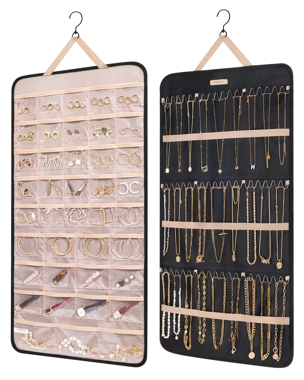 BAGSMART Hanging Jewelry Organizer Roll Travel Jewelry Organizer