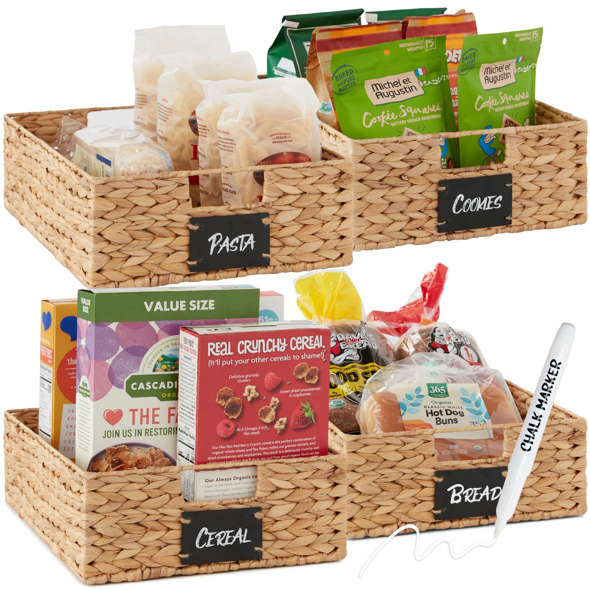 Best Choice Products Set of Woven Water Hyacinth Pantry Baskets w/Chalkboard Label, Chalk Marker
