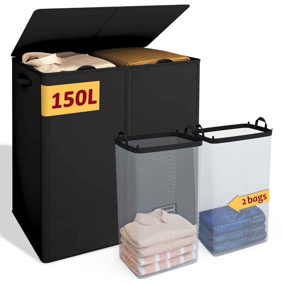 195L Large Laundry Hamper with Lid for Clothes Storage