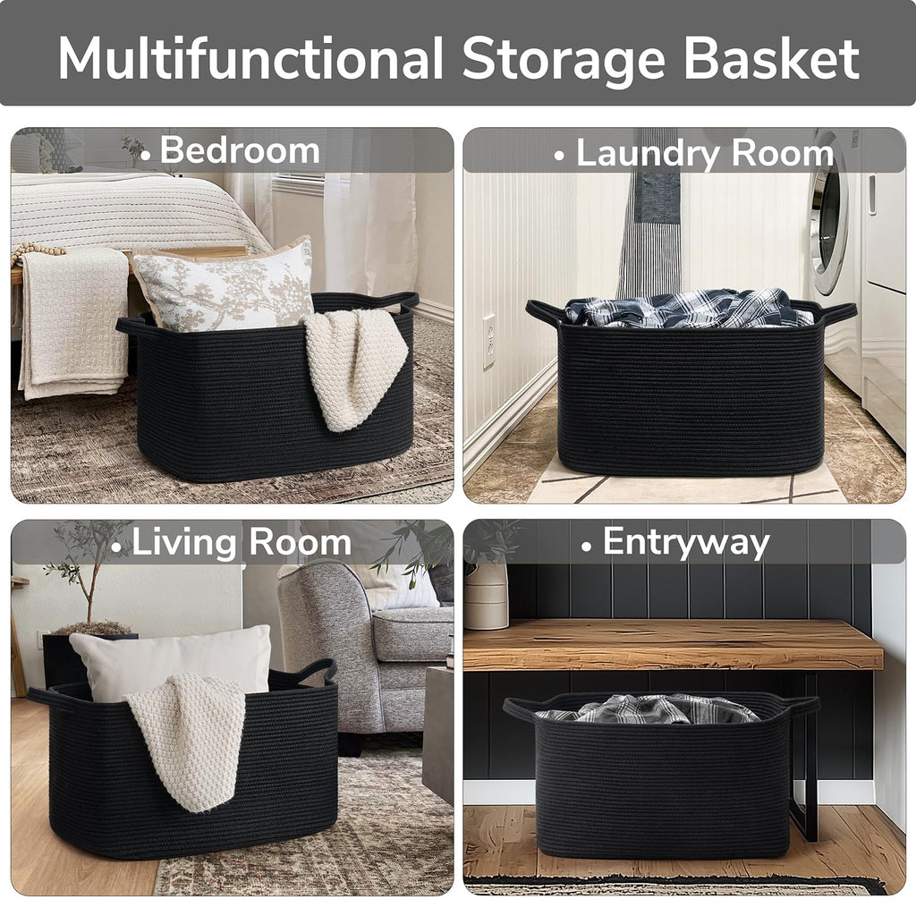 Woven Storage Baskets with Handles for Shelves & Closets